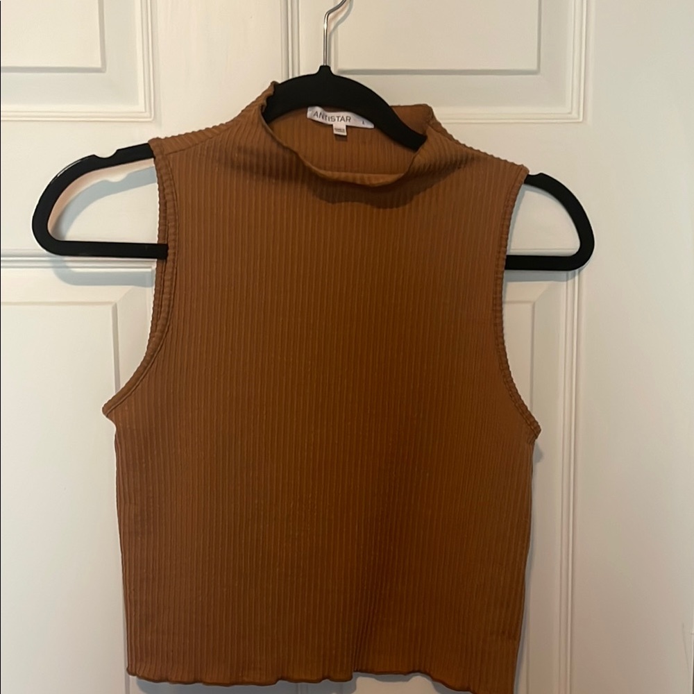 Mustardy Tan Ribbed Crop Tank Top